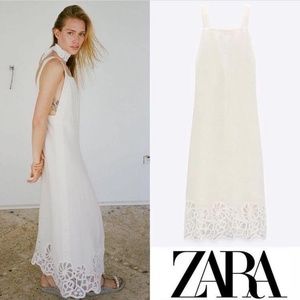 Zara Lace Trim Linen Dress Limited Edition